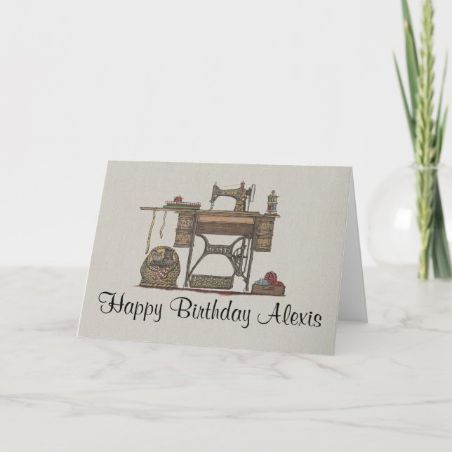 Treadle Sewing Machine & Kittens Card (Front)