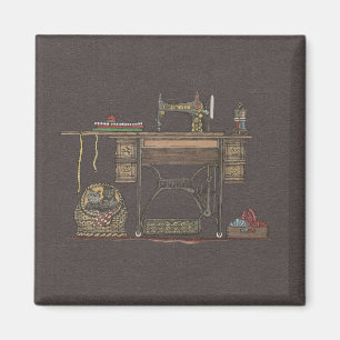Treadle Sewing Machine & Kittens Magnet