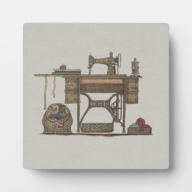 Treadle Sewing Machine & Kittens Plaque (Front)