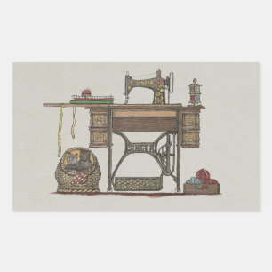 Treadle Sewing Machine & Kittens Sticker
