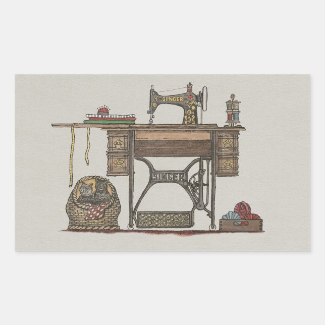 Treadle Sewing Machine & Kittens Sticker (Front)