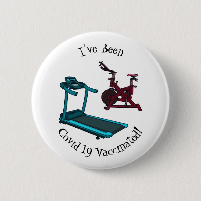 Treadmill & spinning bike cartoon illustration 2 inch round button (Front)