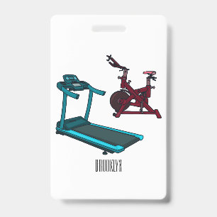 Treadmill & spinning bike cartoon illustration badge