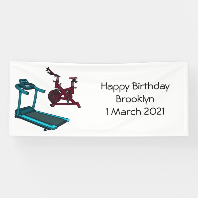 Treadmill & spinning bike cartoon illustration banner (Horizontal)