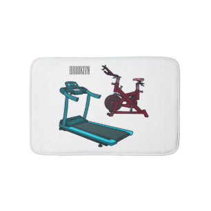 Treadmill & spinning bike cartoon illustration bath mat