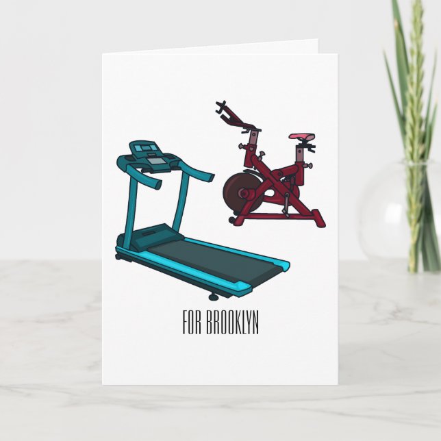 Treadmill & spinning bike cartoon illustration card (Front)