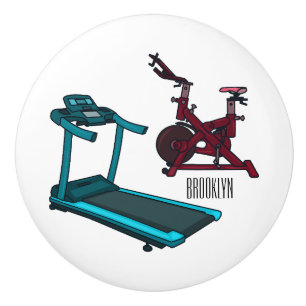 Treadmill & spinning bike cartoon illustration ceramic knob