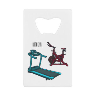 Treadmill & spinning bike cartoon illustration credit card bottle opener