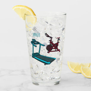 Treadmill & spinning bike cartoon illustration glass