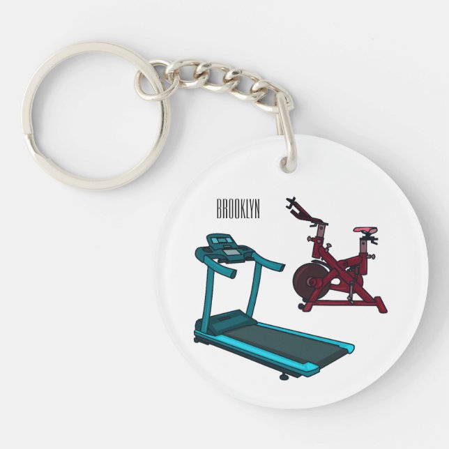 Treadmill & spinning bike cartoon illustration keychain (Front)
