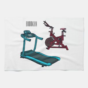 Treadmill & spinning bike cartoon illustration kitchen towel