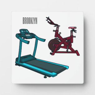 Treadmill & spinning bike cartoon illustration plaque