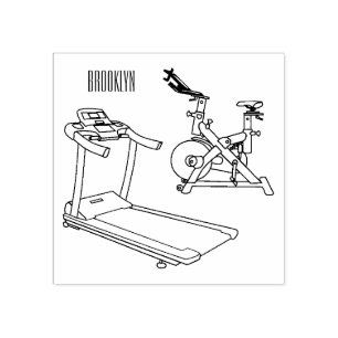 Treadmill & spinning bike cartoon illustration rubber stamp