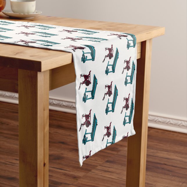 Treadmill & spinning bike cartoon illustration short table runner (In Situ)