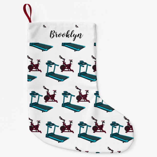 Treadmill & spinning bike cartoon illustration small christmas stocking (Front)