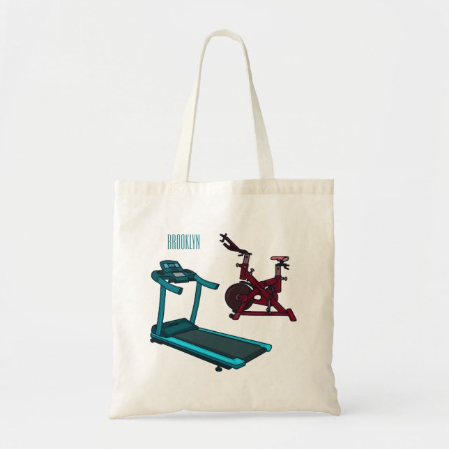Treadmill & spinning bike cartoon illustration tote bag (Front)