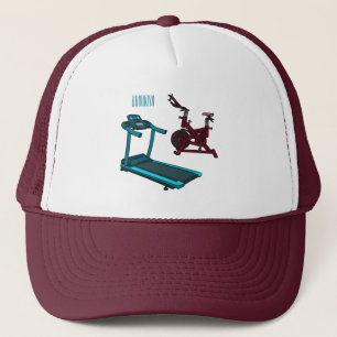 Treadmill & spinning bike cartoon illustration trucker hat