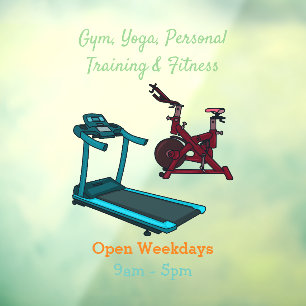 Treadmill & spinning bike cartoon illustration window cling