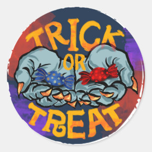 Treak or Treat Scary Halloween Pumpkin  Classic Round Sticker