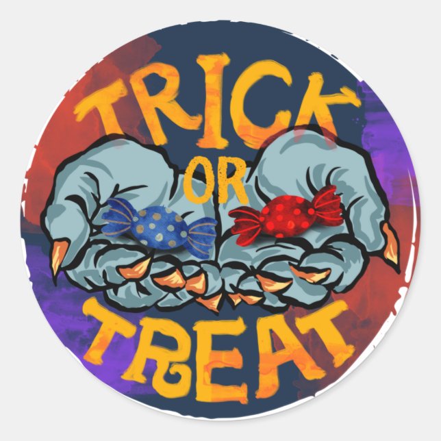 Treak or Treat Scary Halloween Pumpkin  Classic Round Sticker (Front)