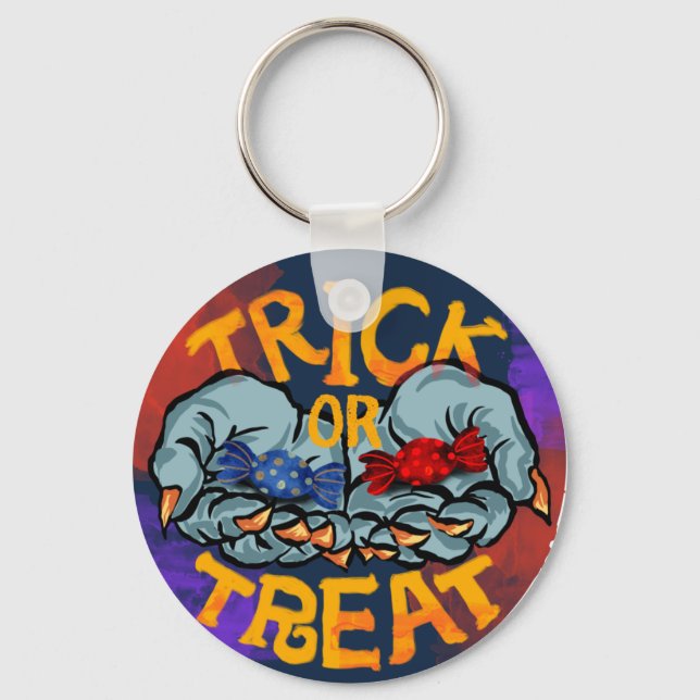 Treak or Treat Scary Halloween Pumpkin   Keychain (Front)