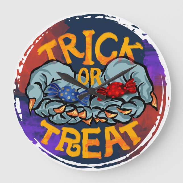 Treak or Treat Scary Halloween Pumpkin  Large Clock (Front)