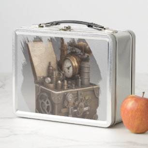 Treasure chest with gears metal lunch box
