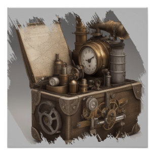 Treasure chest with gears poster