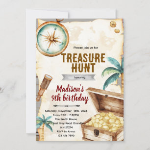 Treasure hunt birthday party theme invitation