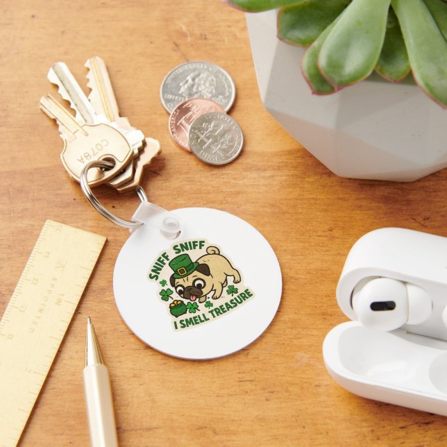 Treasure Hunter Pug St.Patrick's Day Keychain (Desk)