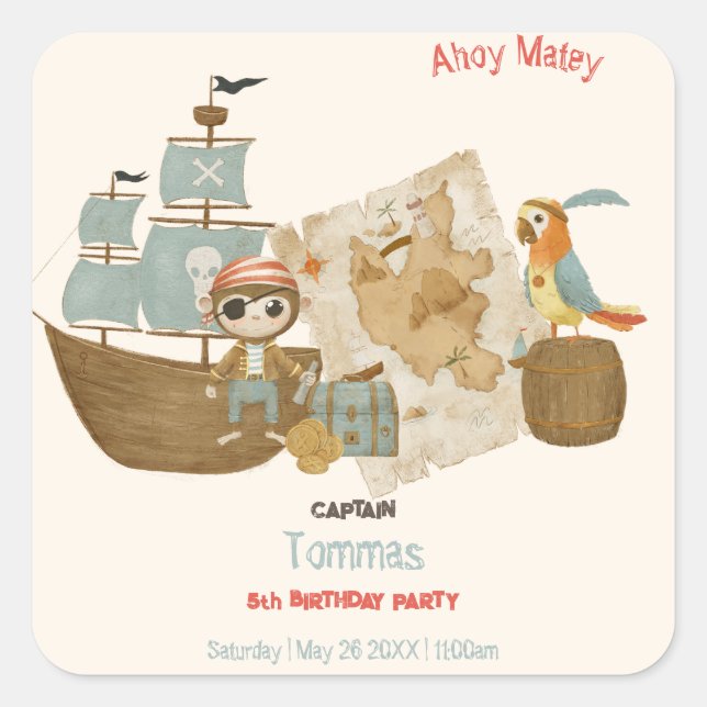 Treasure Hunters Pirate Birthday Square Sticker (Front)