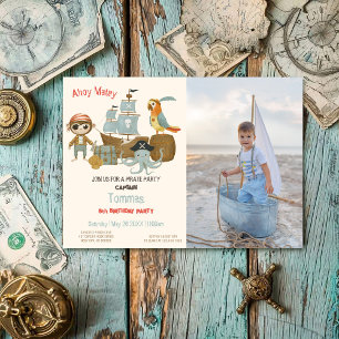 Treasure Hunters Pirate Photo Birthday Invitation