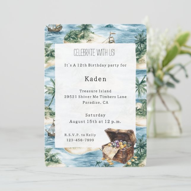 Treasure Island Birthday Invitation (Standing Front)
