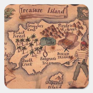 Treasure Island Map Square Sticker