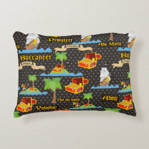 Treasure Island Palm Tree Pirate Flag Raiding Accent Pillow