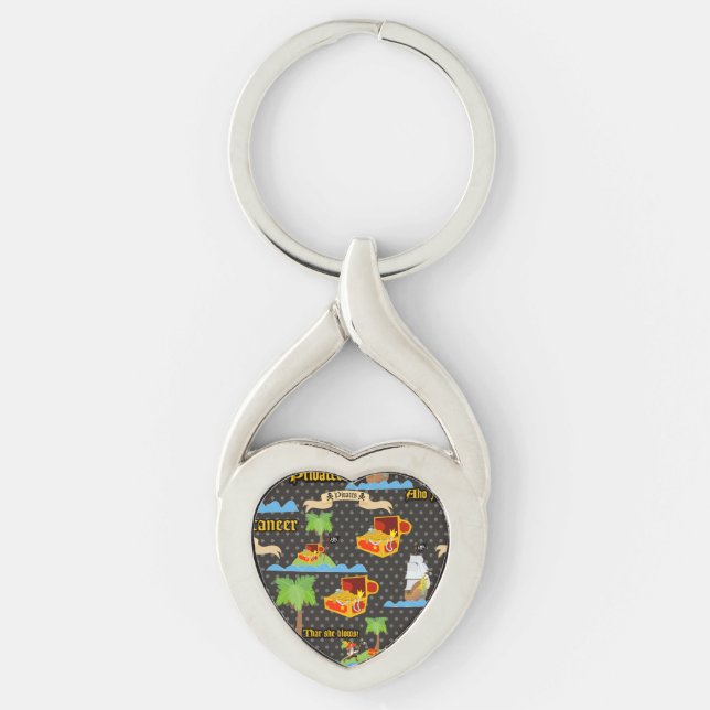 Treasure Island Palm Tropical Pirate Flag Raiding Keychain (Front)