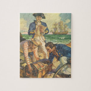 Treasure Island, Vintage Fairy Tale Pirates Jigsaw Puzzle