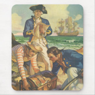 Treasure Island, Vintage Fairy Tale Pirates Mouse Pad