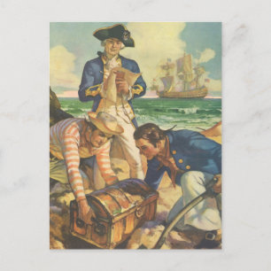 Treasure Island, Vintage Fairy Tale Pirates Postcard