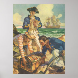 Treasure Island, Vintage Fairy Tale Pirates Poster