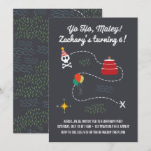 Treasure Map Birthday Invitation, Pirate Card