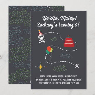 Treasure Map Birthday Invitation, Pirate Card