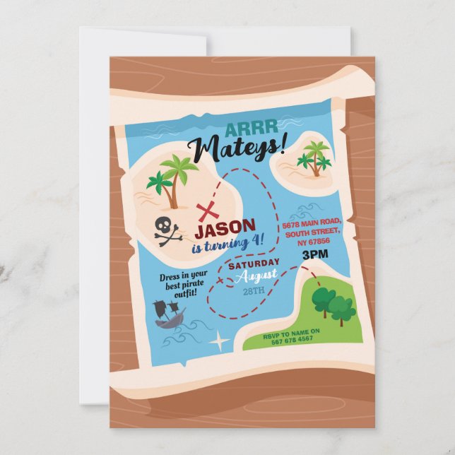 Treasure Map Pirate Birthday Party Ship Ahoy Invitation (Front)