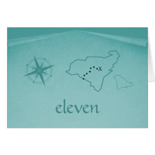 Treasure Map Table Number Card, Teal