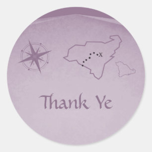 Treasure Map Thank You Stickers, Purple Classic Round Sticker