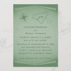 Treasure Map Wedding Invite, Green Invitation