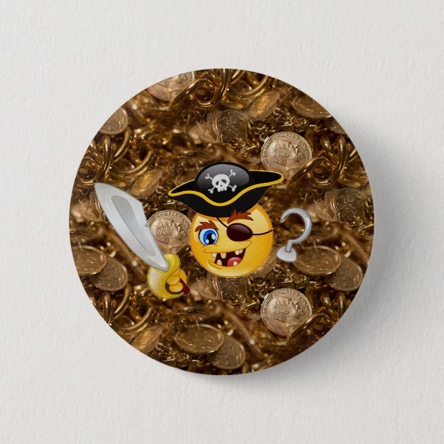 treasure pirate emoji 2 inch round button (Front)