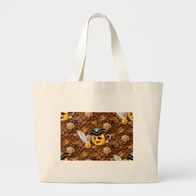 treasure pirate emoji large tote bag (Front)