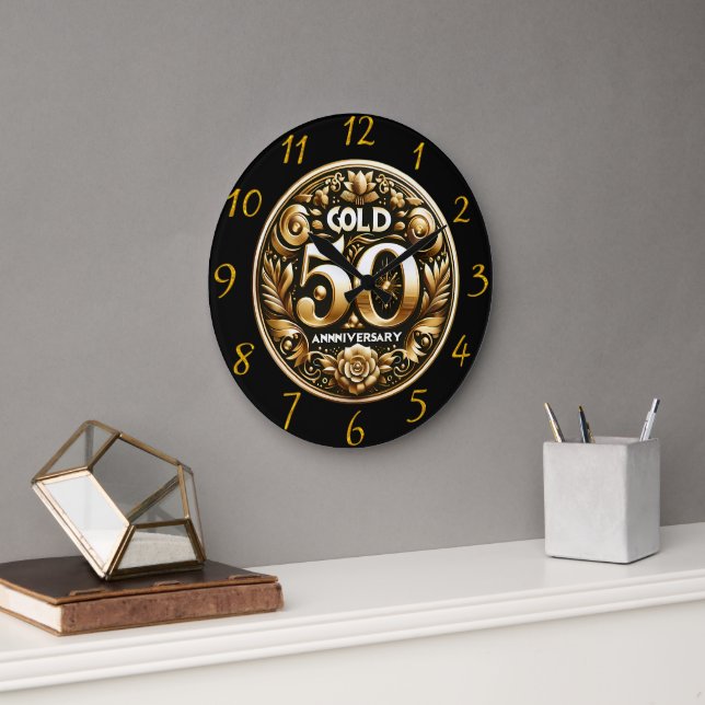 Treasured Gold 50th Anniversary  Large Clock (Office)