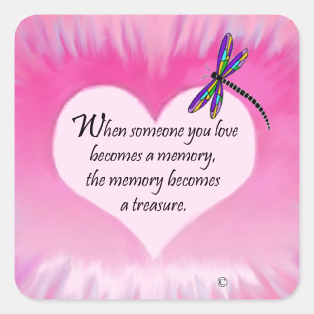 Treasured Memories Dragonfly Square Sticker (Front)